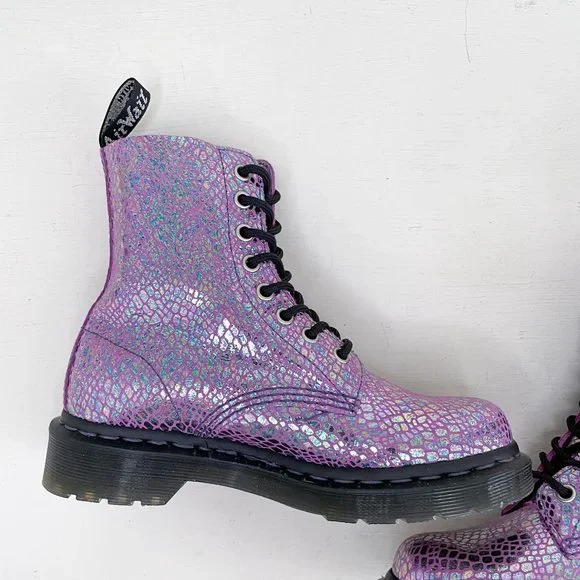 NWOB Dr. Martens Purple Metallic 1460 Pascal Snake Lace Up Boots Women's Size 5 - Picture 10 of 12